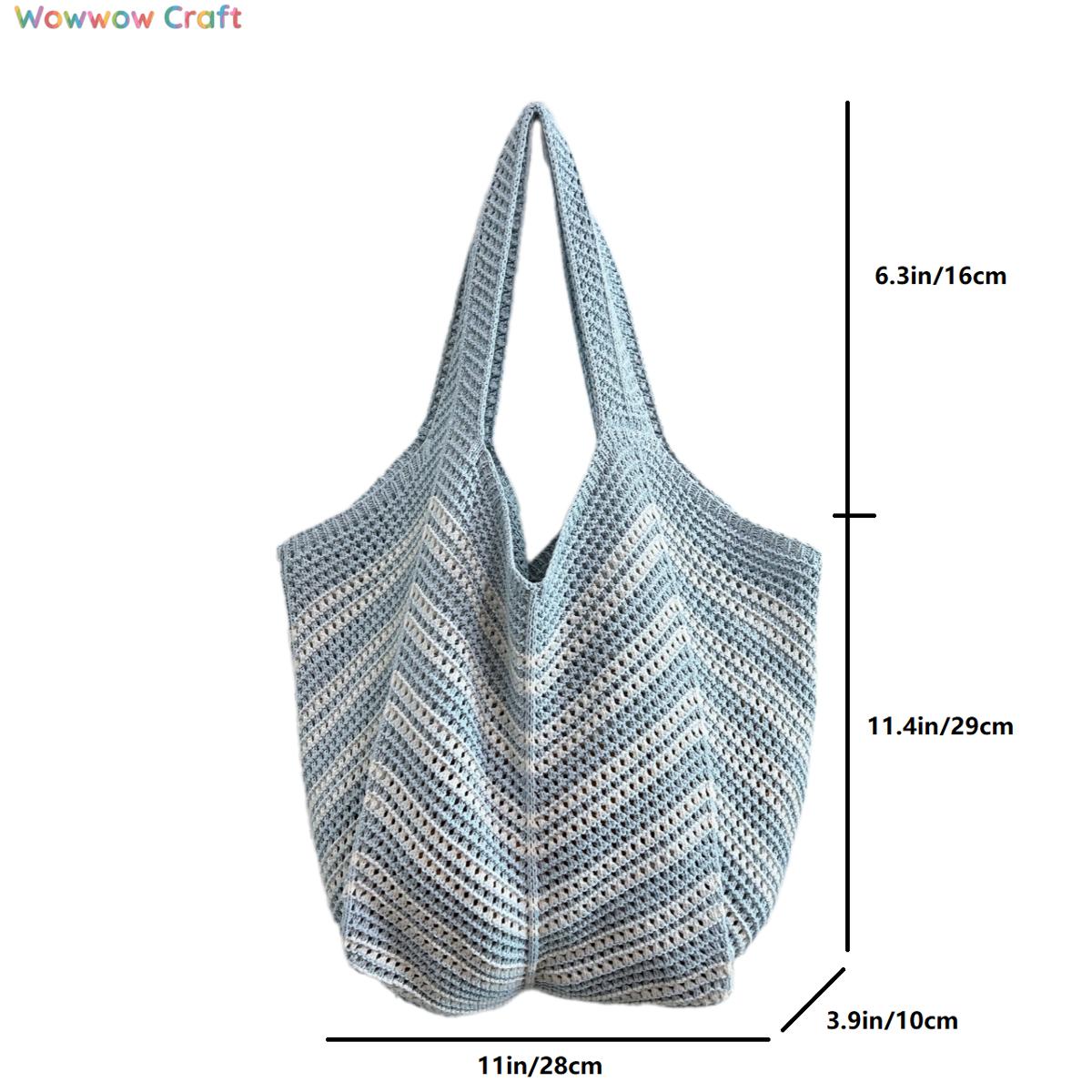 Shoulder Bags,Totes,Crochet Bags,Sky blue and white striped crocheted shoulder bag - Handmade crocheted bag